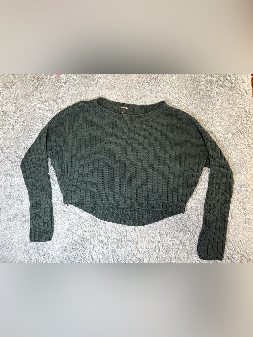 Express Ribbed Cropped Sweater - Forest Green
